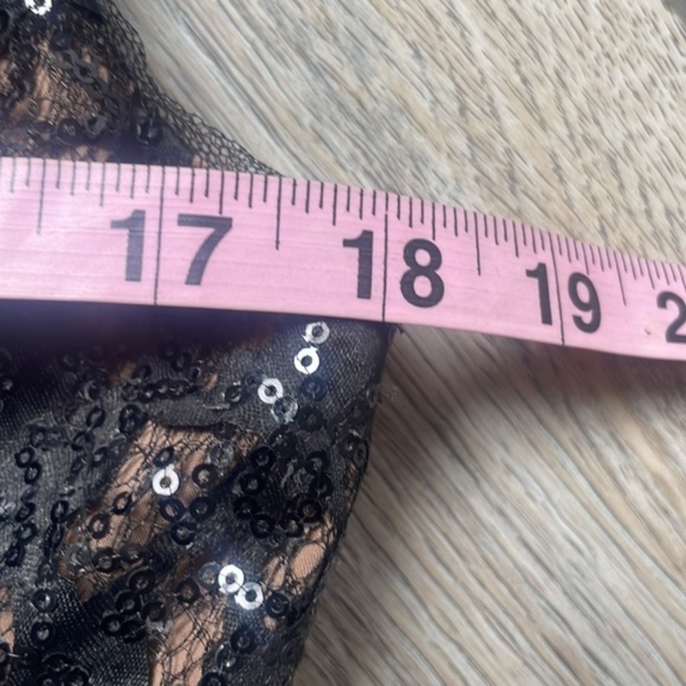 Eliza J Dress Black lace nude colored size 8 sequined balletcore fit and flare - Picture 7 of 12